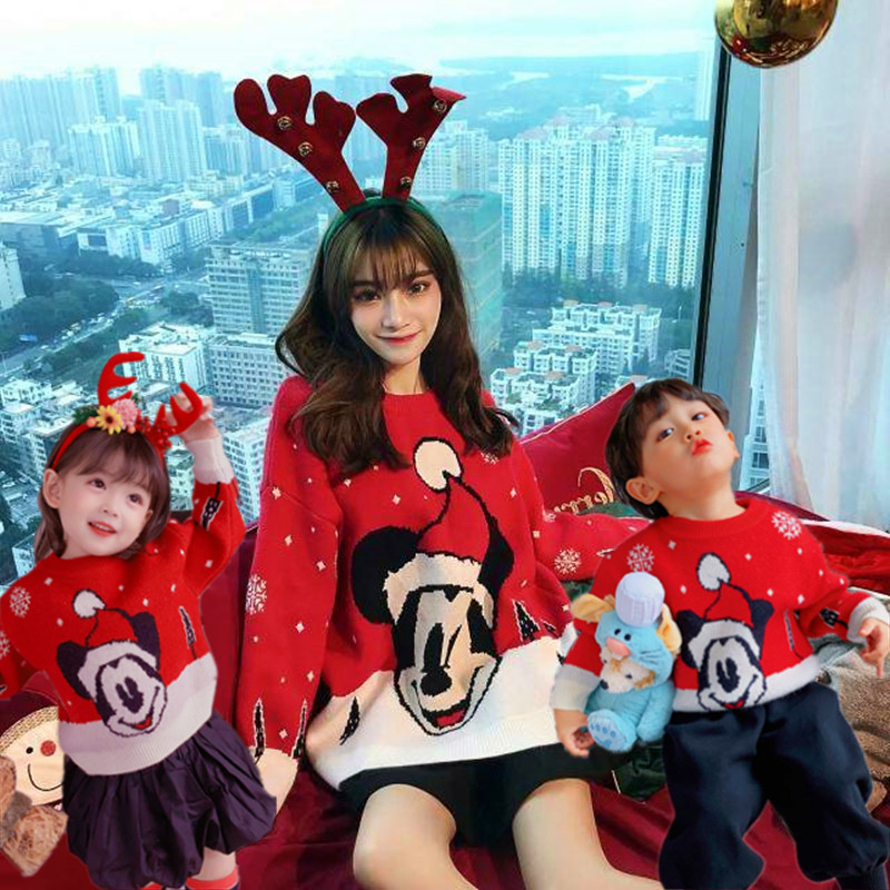 Fried street parent-child clothing 2021 autumn and winter new fashion New Year's Eve dress net red mother and daughter dress foreign sweater knitted jacket