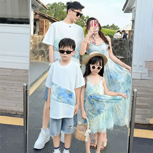 Пляжное летнее платье, футболка, комплект, семейный стиль