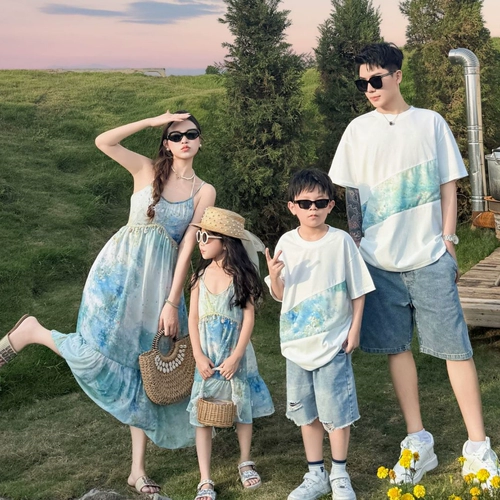 Пляжное летнее платье, футболка, комплект, семейный стиль