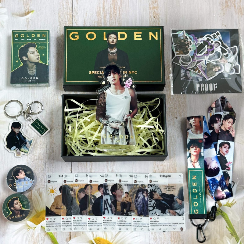Bts Jungkook Merchandise Lanyard Sticker Gift Box Golden Album Photocard Set