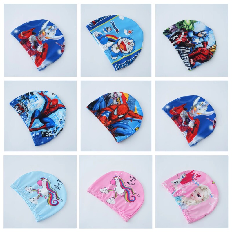 2024 Summer Swimming Caps for Boys and Girls, Handsome and Cute Cartoon Spider-Man, Princess, Doraemon Patterns