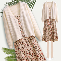 Micro Fat Mm Dress Code Dresses Big Code Women Dress 2022 New Fall Display Slim Knit Cardiovert Gentle Shatter dresses Two sets