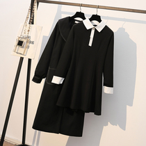 Big Code Women Dress Fat mm2022 Years Early Autumn New Fairy Black Dress With Slim Dolls Collar Wind Clothes Two Sets
