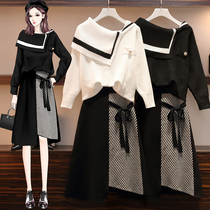 Big Code Womens Dress 2022 New Fall Fat Sister Slimmer age Slim Suit Trendy Half Body Dress Fashion Two Sets