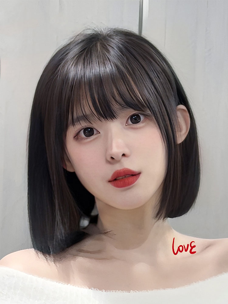 Internet Celebrous Wig Full Head Cover Women's Short Hair Imitation Full Human Hair Age-reducing Bobo Head Natural Fashion Short Straight Hair Student Head