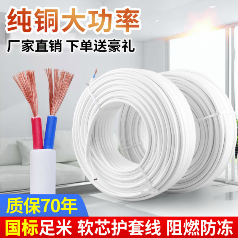 Wire flexible wire two-core pure copper national standard 1 5 2 5 4 square copper core sheathed wire 2-core household cable power cord