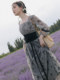 2022 autumn new first love retro square collar French literary print gentle dress super fairy fairy waist