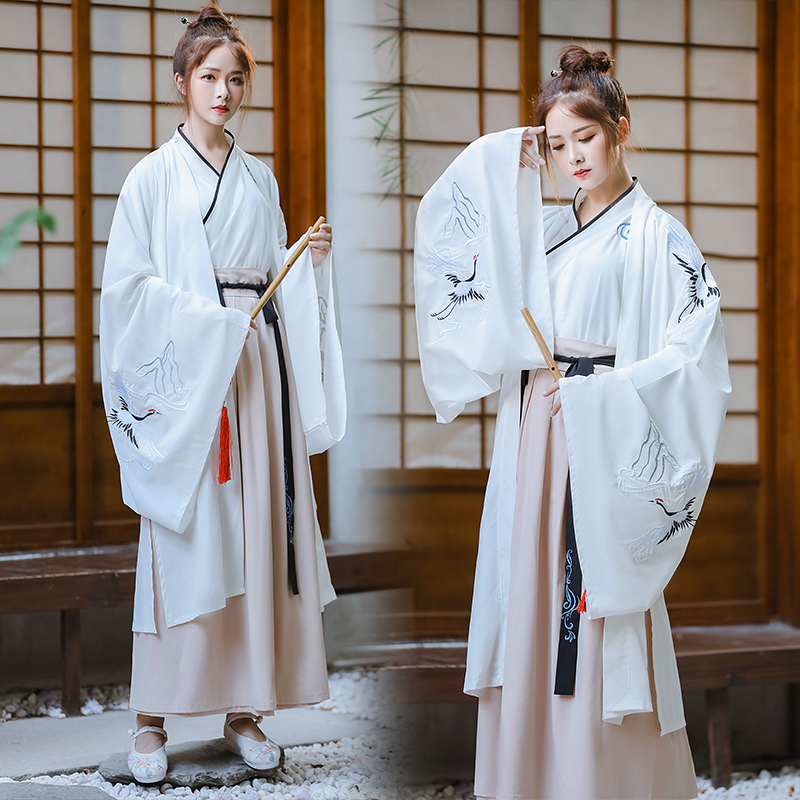 Knight Hanfu female ancient style red face old dress summer Wei Jin style elegant fairy Chinese style super fairy waist long sleeve shirt
