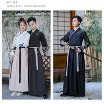 Improved Chinese clothing men's black costume handsome chivalrous style Chinese elements students domineering martial arts style collar waist skirt