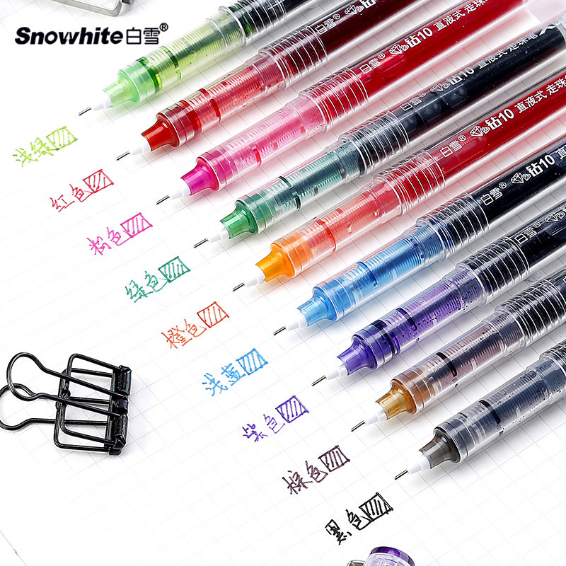 White Snow Diamond 10X55 straight liquid water-based ballpoint pen ten-color color neutral pen creative primary and secondary school students hand account color pen key marker pen needle-type student water-based pen office signature pen school stationery