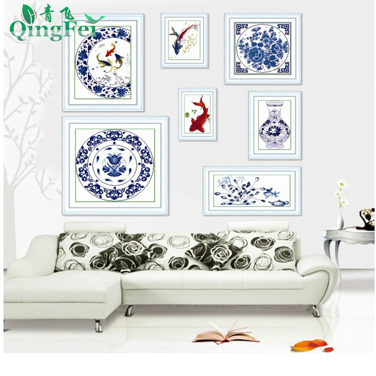 China full of blue and white porcelain cross - stitch, hang a clock and watch classic elegant orchid send.mute seven economic the draw background wall movement restaurant