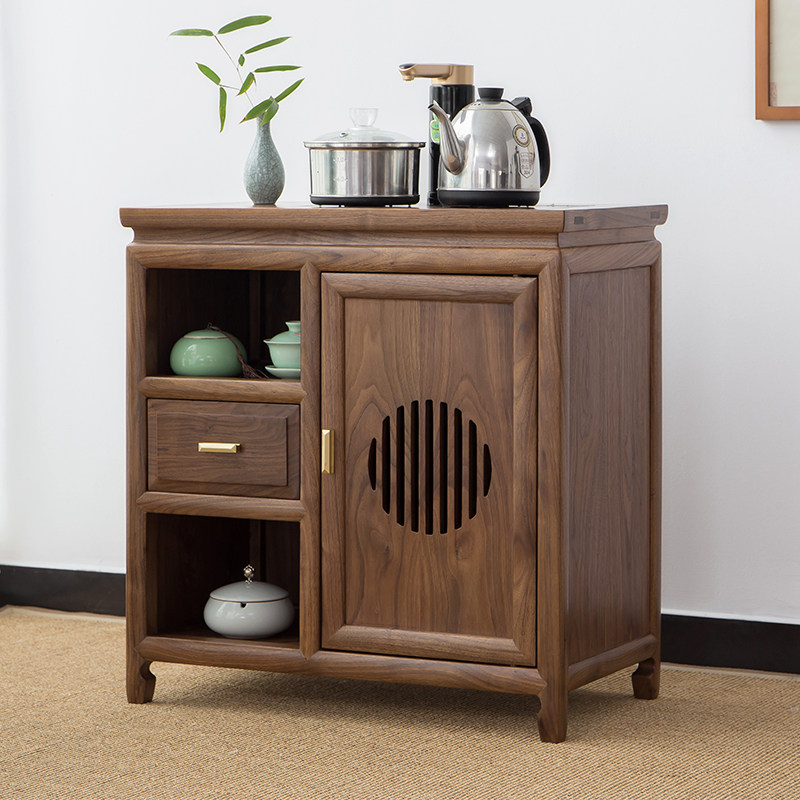 New Chinese black walnuts tea water cabinet tea table side cabinet minimalist living-room meditation old elm wood free from lacquered solid wood lockers