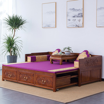 Old elm New Chinese solid wood push-pull bed Arhat bed Zen furniture Bed collapse Elm living room Sofa Chaise couch