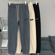Light tide clothing obsessed with mens autumn and winter new Boao velvet sports pants closed elastic waist casual pants men 2830#