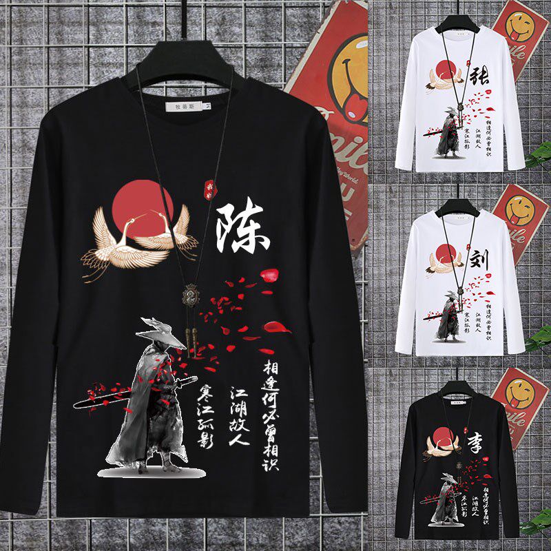 Pastis Pure Cotton Hundreds of Long sleeves T-Shirt Men Custom Surname Words Circle Collar Casual clothes Sanjo clothing