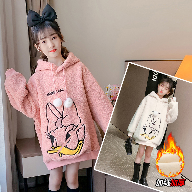 Girl Autumn Winter Dress Long Sleeve Thick Cotton T2020 New Fur Coat Mesh Red 7 Little Girl 8 Ocean Velvet Thickened 10 years old