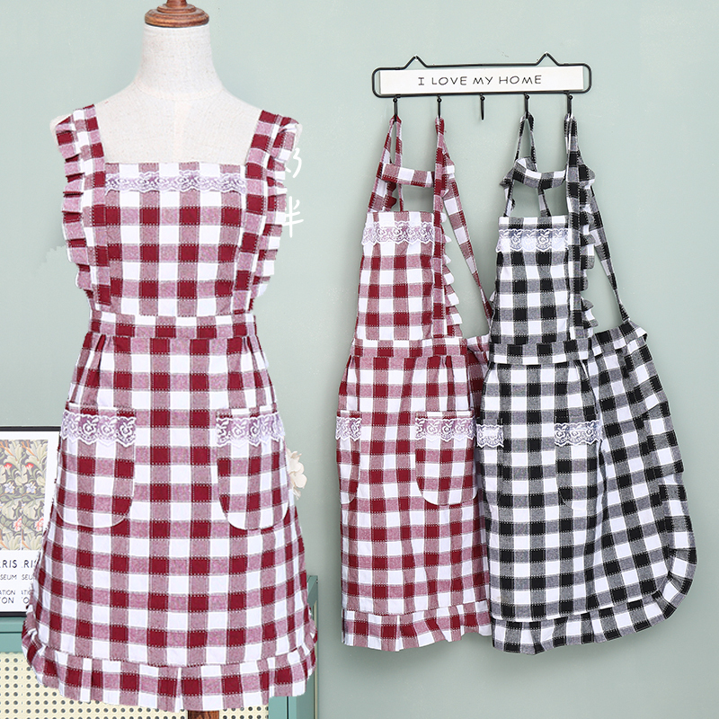 Pure Cotton Suspender Apron, Breathable in Summer, Beautiful Lace Princess Dress for Women, Suitable for Home Kitchen Chores and Nanny Work