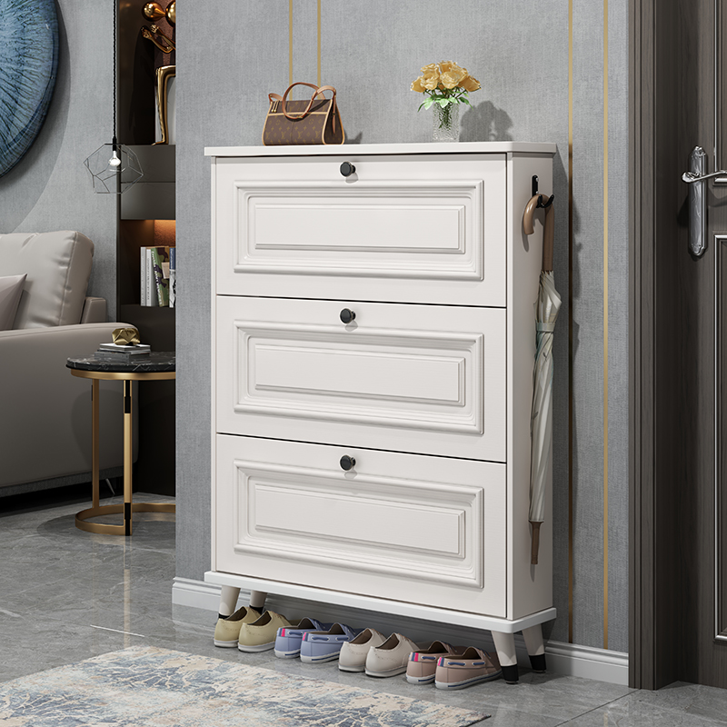 American ultra-thin dump shoe cabinet Large capacity entrance cabinet door household storage space-saving simple solid wood leg shoe rack