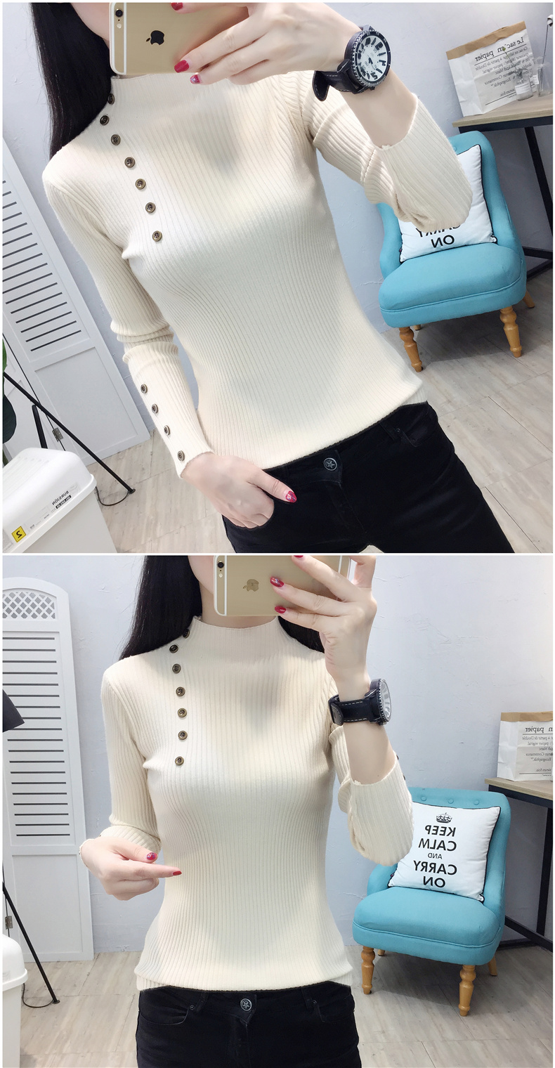 Mùa thu và mùa đông mới của phụ nữ Phiên bản Hàn Quốc của áo sơ mi cổ cao bán đáy áo len nữ dài tay Slim áo len ngắn mạng lưới màu đỏ áo nữ
