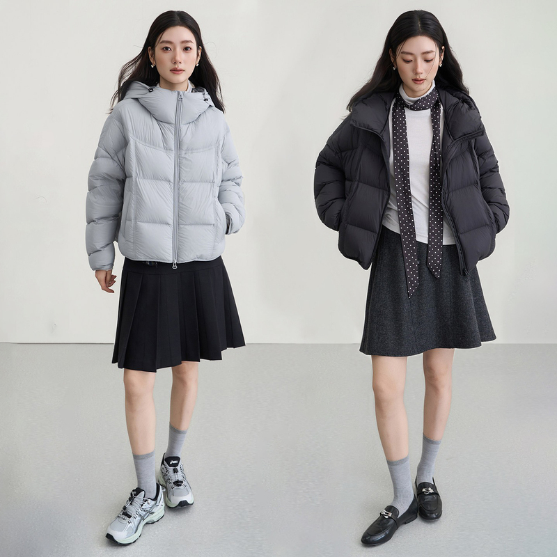 Limoonli White Duck down Hooded down Jacket Lightweight Hooded down Jacket Puffer Jacket Coat Autumn and Winter Women