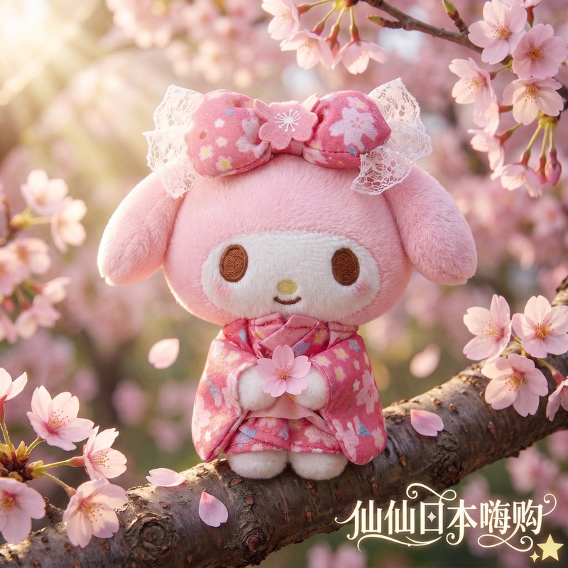Japanese Authentic Pink Cherry Blossom Kimono My Melody Backpack Pendant Keychain Plush Doll Birthday Gift
