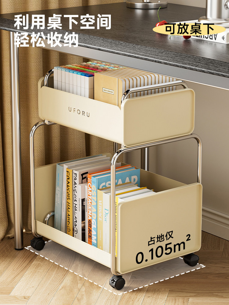 School Bag Storage Rack Movable Bookshelf Floor-To-Ceiling Book Storage Rack for Junior High School Students with Wheels Tableside Trolley