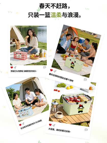 Picnic Basket, Foldableable Outdoor Spring Outing Picnic Insulated Storage Box, Multifunctional and Convenient Camping Satchel Basket, Picnic Bag