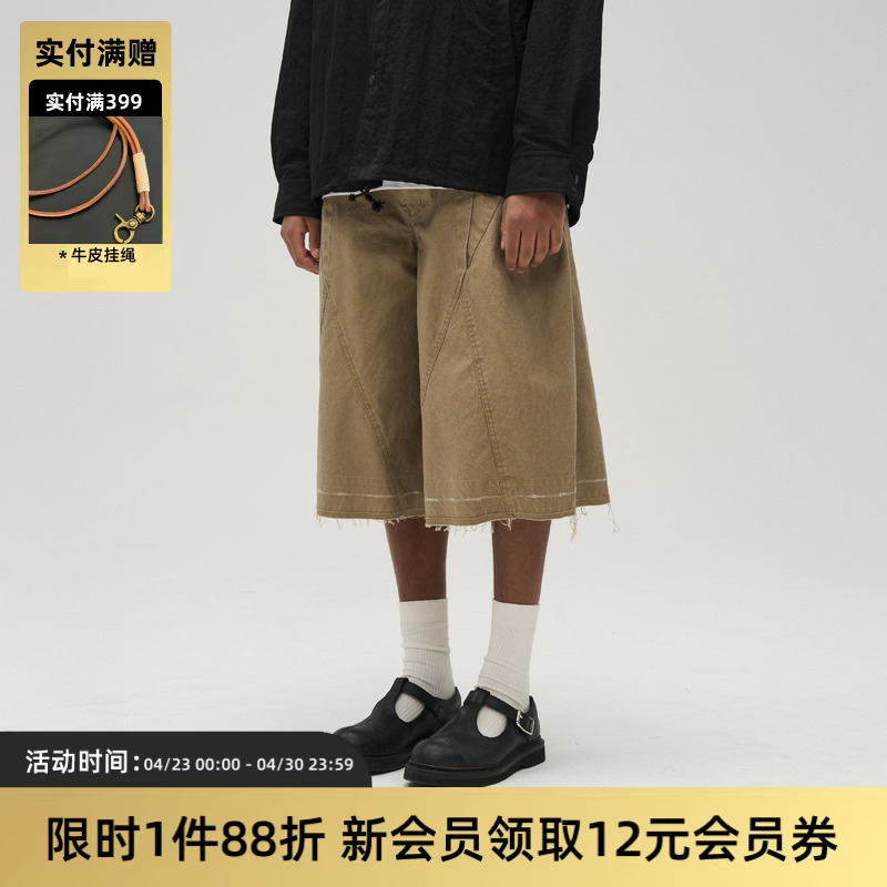 Tires 25Ss Retro Distressed Washed Wide-Leg Cropped Shorts Loose Fit Vintage Workwear Mid-Length Pants Unisex