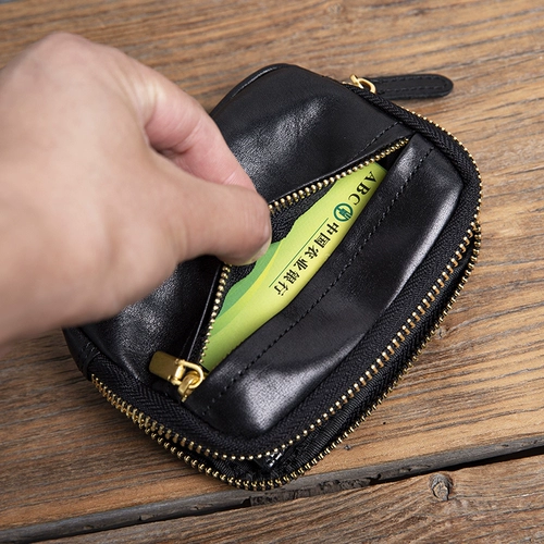 Короткий бумажник, кожаный кошелек с молнией, ключница, ультратонкая маленькая сумка клатч, картхолдер, из натуральной кожи