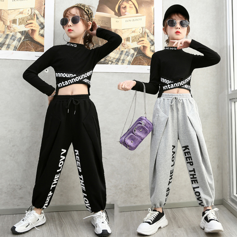 Jazz dance children's tide girl hip-hop hiphop dance practice suit girl hip-hop navel catwalk show performance service