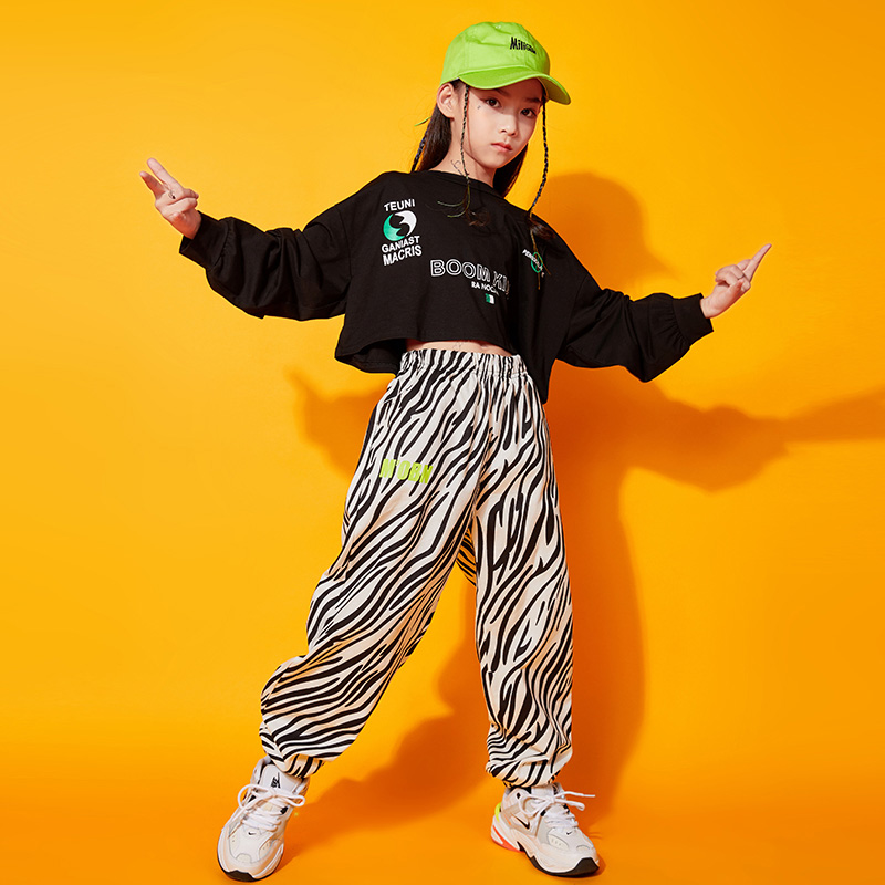 Girl Jazz Hiphop Street Dance Tide Suits Children's Navel Dance Practice Suit Foreign Pie Girl Hip Hop