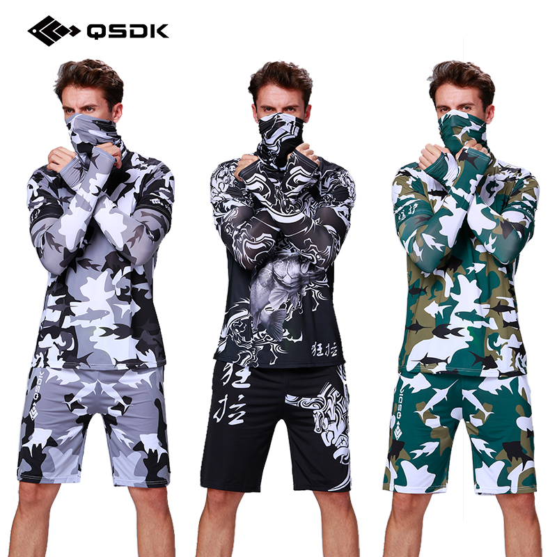 Special summer breathable ice Silkroad clothing Fishing clothing Sunscreen clothing Men's suit Short-sleeved shorts fishing collar arm guard