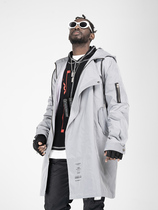 KILLWINNER letter print casual long gray windbreaker mens Tide brand diagonal zipper loose hooded jacket
