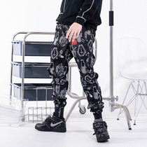 KILLWINNER autumn graffiti tie pants full printed loose Tide brand overalls mens casual hip hop street sports pants