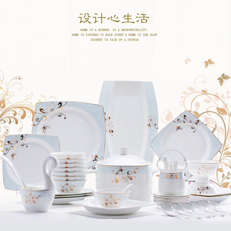 Dishes suit household ceramic bowl European - style ipads bowls dish bowl chopsticks European - style combination of jingdezhen plate suit