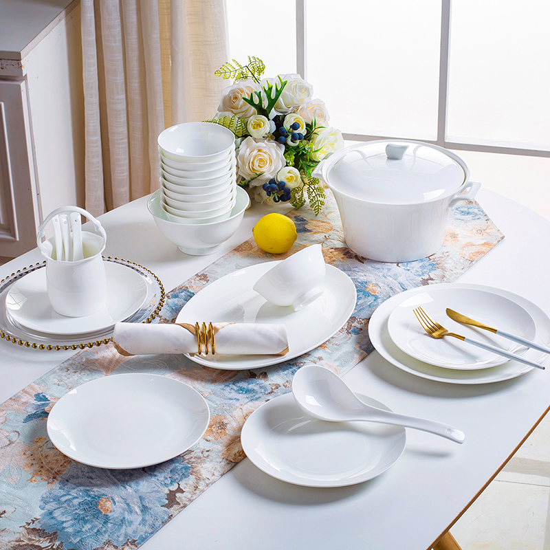 The dishes suit Chinese jingdezhen ceramics tableware suit under The glaze color dishes household pure white contracted ipads porcelain bowl chopsticks