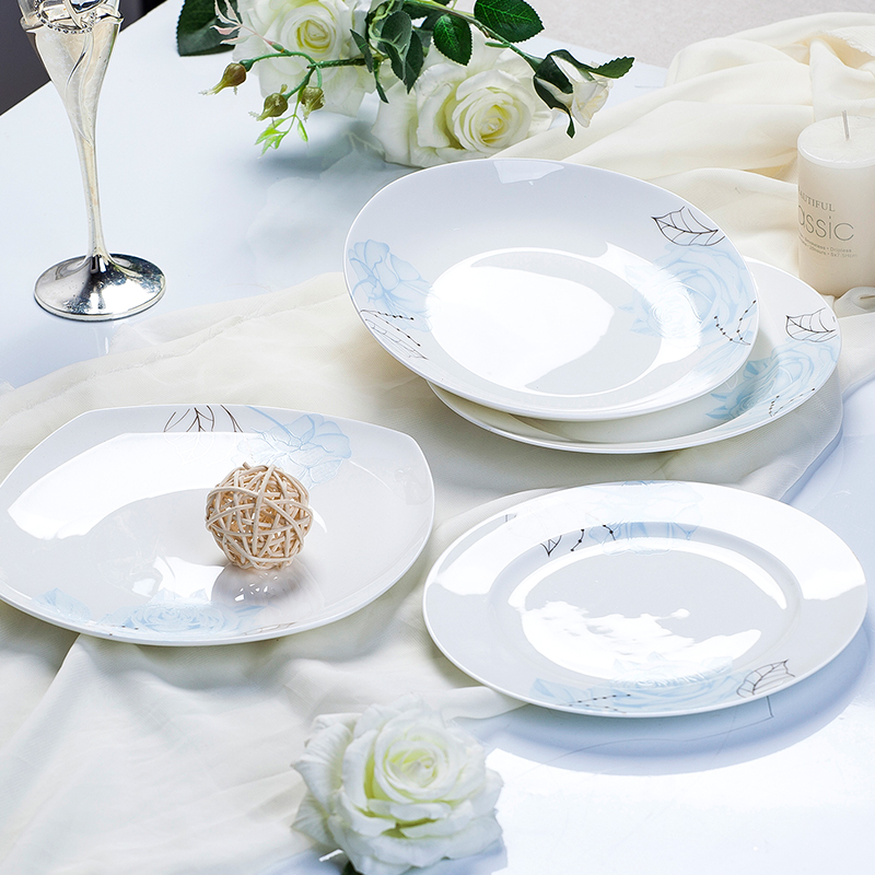 Jingdezhen ceramic tableware eight inches round square plate plate suit creative dishes household Japanese round fish dish