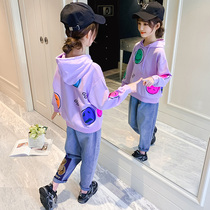 Girls  net red suit Western style 2021 new fashionable domineering middle and large childrens autumn casual sweater two-piece set