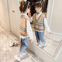 Big virgin suit Western style fashionable 12 to 15-year-old childrens autumn 2021 new girls  fashionable three-piece suit