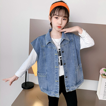 Girls  waistcoat spring and autumn wear foreign style 2021 autumn new childrens vest waistcoat medium and large childrens cowboy horse clip