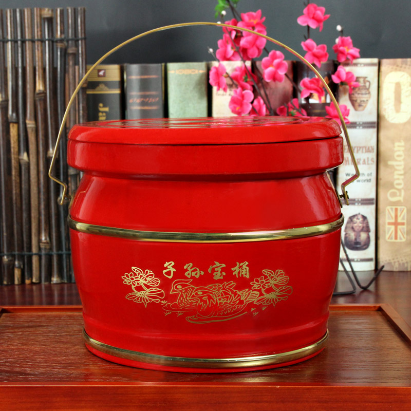 Wedding supplies Descendant bucket three-piece set Wedding descendant bucket dowry decoration imitation mahogany wedding toilet large