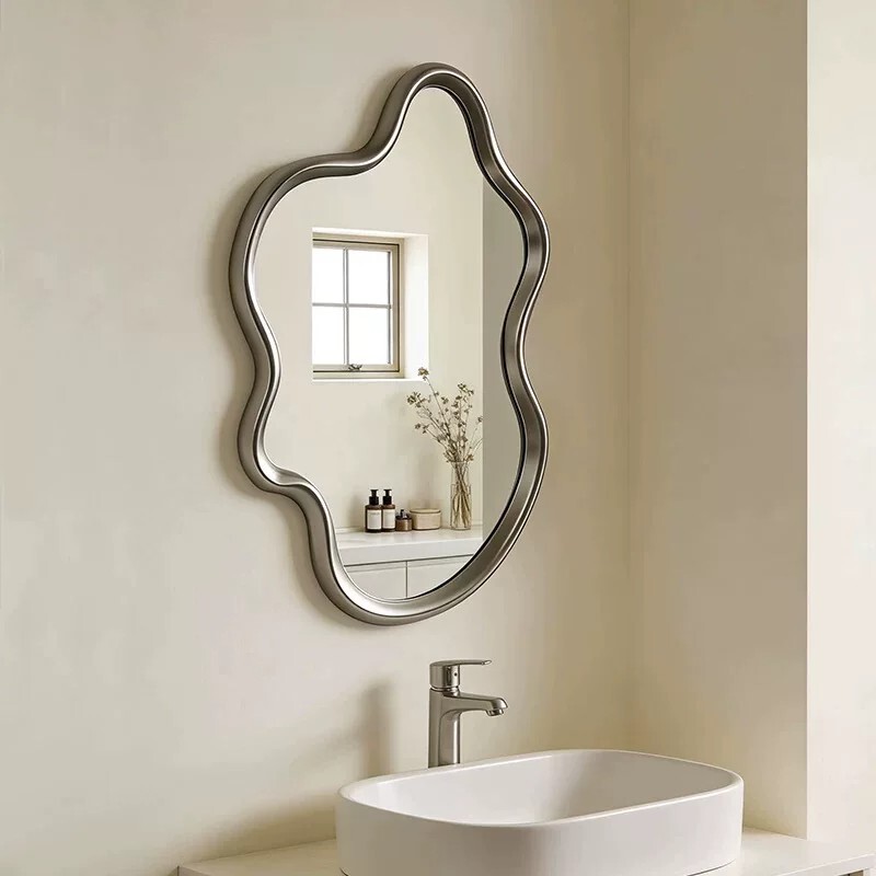 Nordic Ins Irregular High-Aesthetic Bathroom Makeup Mirror, Wabi-Sabi Style, High-End Artistic Mirror, Entryway Decorative Mirror