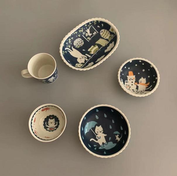 Japan imported underglaze color dinner plate children's lead-free plate home Japanese creative snack plate tableware set