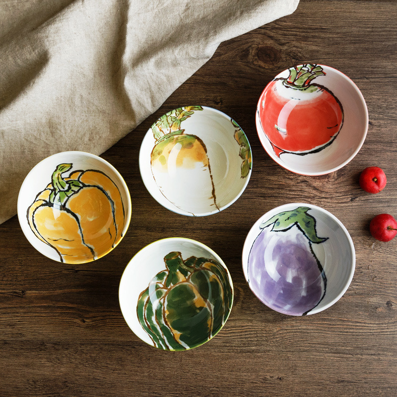 Japan Imported Meinong Fever style and wind rice bowls single home soup bowls Noodles Bowls Children Bowls Unleaded Glaze Lower