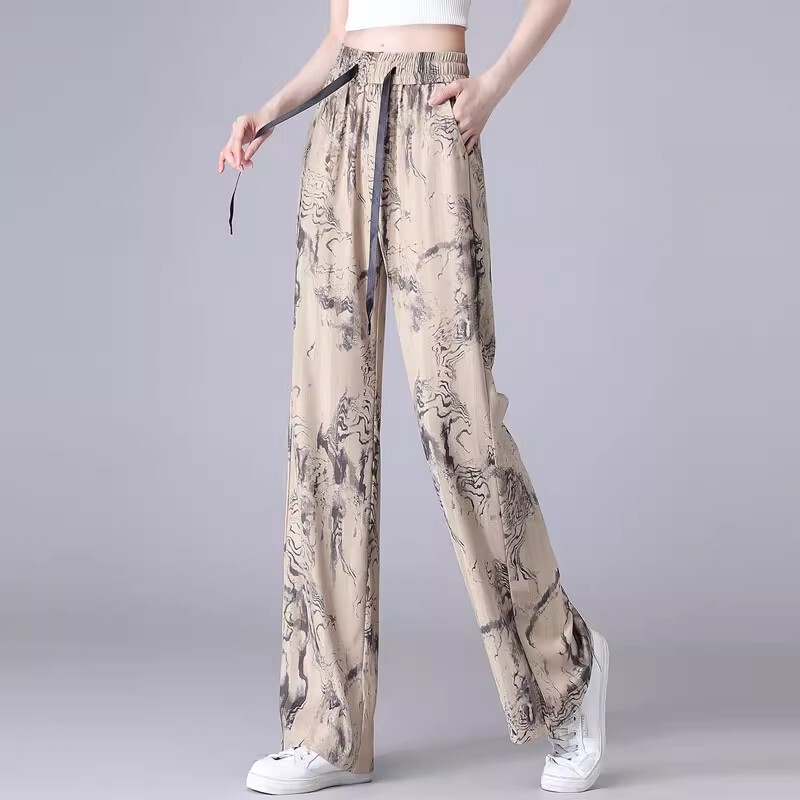 Ink Painting Print Ice Silk Straight-Leg Pants for Women 2026 Summer New Loose Casual Drawstring Slimming Drapey Wide-Leg Pants Ink Painting Print Ice Silk Straight-Leg Pants for Women 2026 Summer New Loose Casual Drawstring Slimming Drapey Wide-Leg Pants