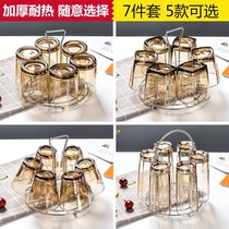 Thickened heat-resistant household glass water cup set 6 amber tea cups Tea cups Juice beer cups with cup holder