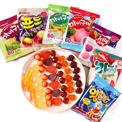 Korean imported Lotte VC heart-shaped mango Pineapple/Grape Peach mixed fruit gummy candy children's snack 63g
