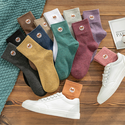 日系ins卡通刺绣中筒女袜7双装
