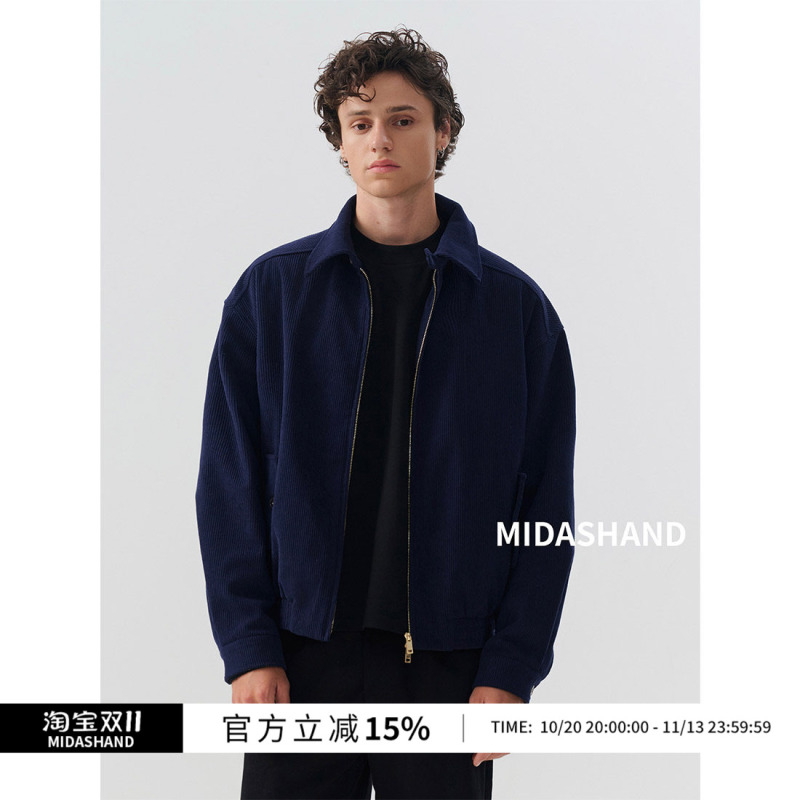 Midashand Harrington Jacket Silhouette Corduroy Lapel Coat Men's Old Money Style Outfit Top Autumn Style