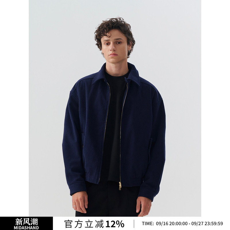 Midashand Harrington Jacket Silhouette Corduroy Lapel Coat Men's Old Money Style Outfit Top Autumn Style